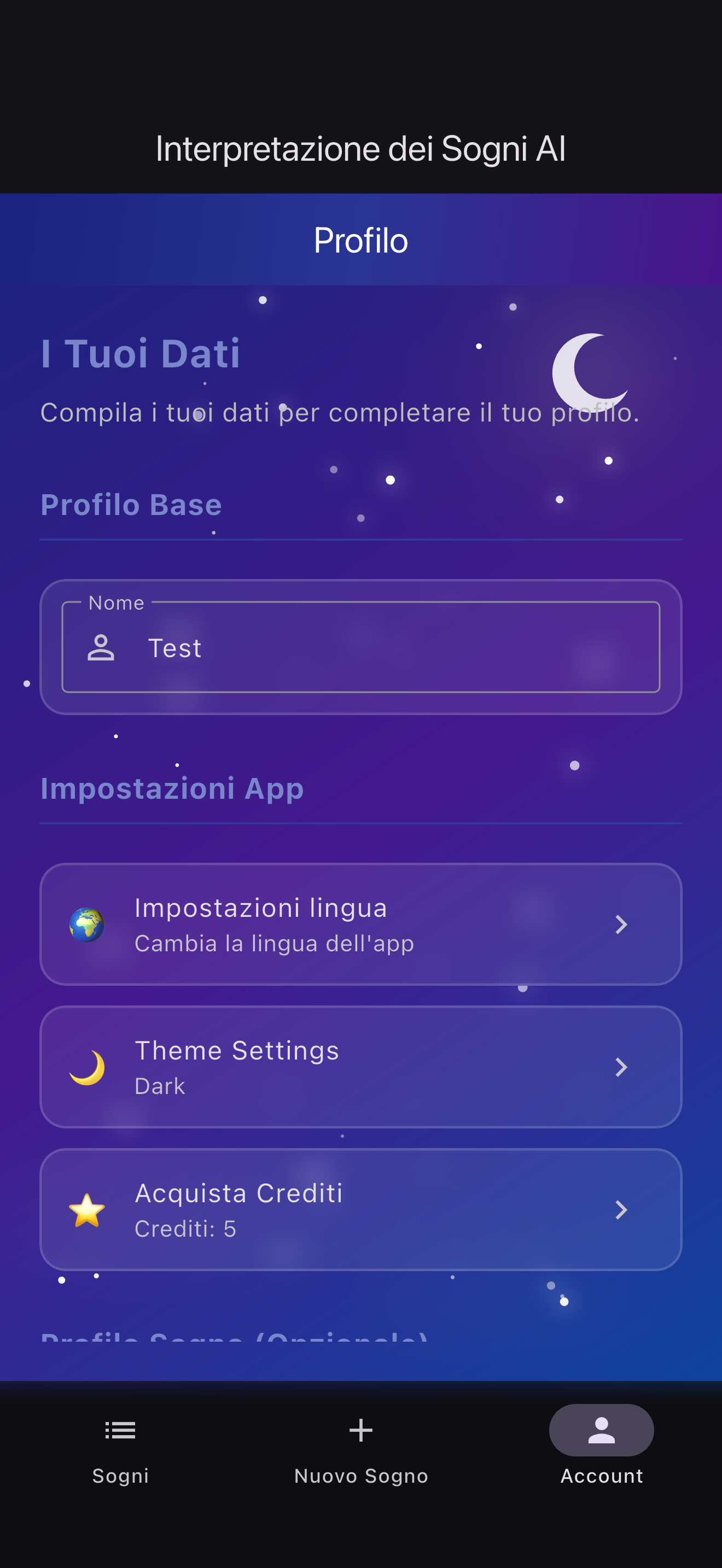 Schermata di Benvenuto